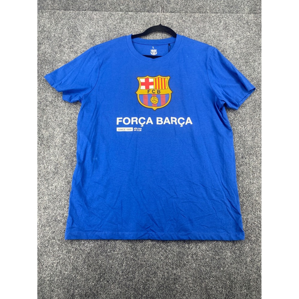 FC Barcelona T-Shirt Forca Barca Graphic Tee Mens Large Blue Soccer Fan NWT 2557